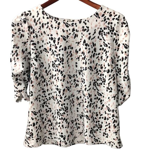 Melloday Blouse Animal Print Top Puff Short Sleeve Women Size Large - Picture 1 of 7
